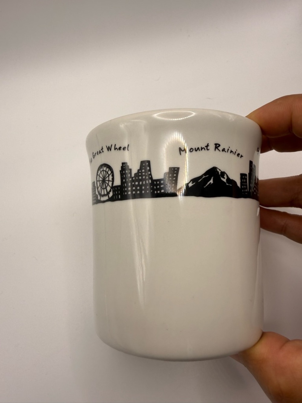 FISHS EDDY White Seattle Skyline Ceramic Mug w/Black Illustration - Picture 2 of 7